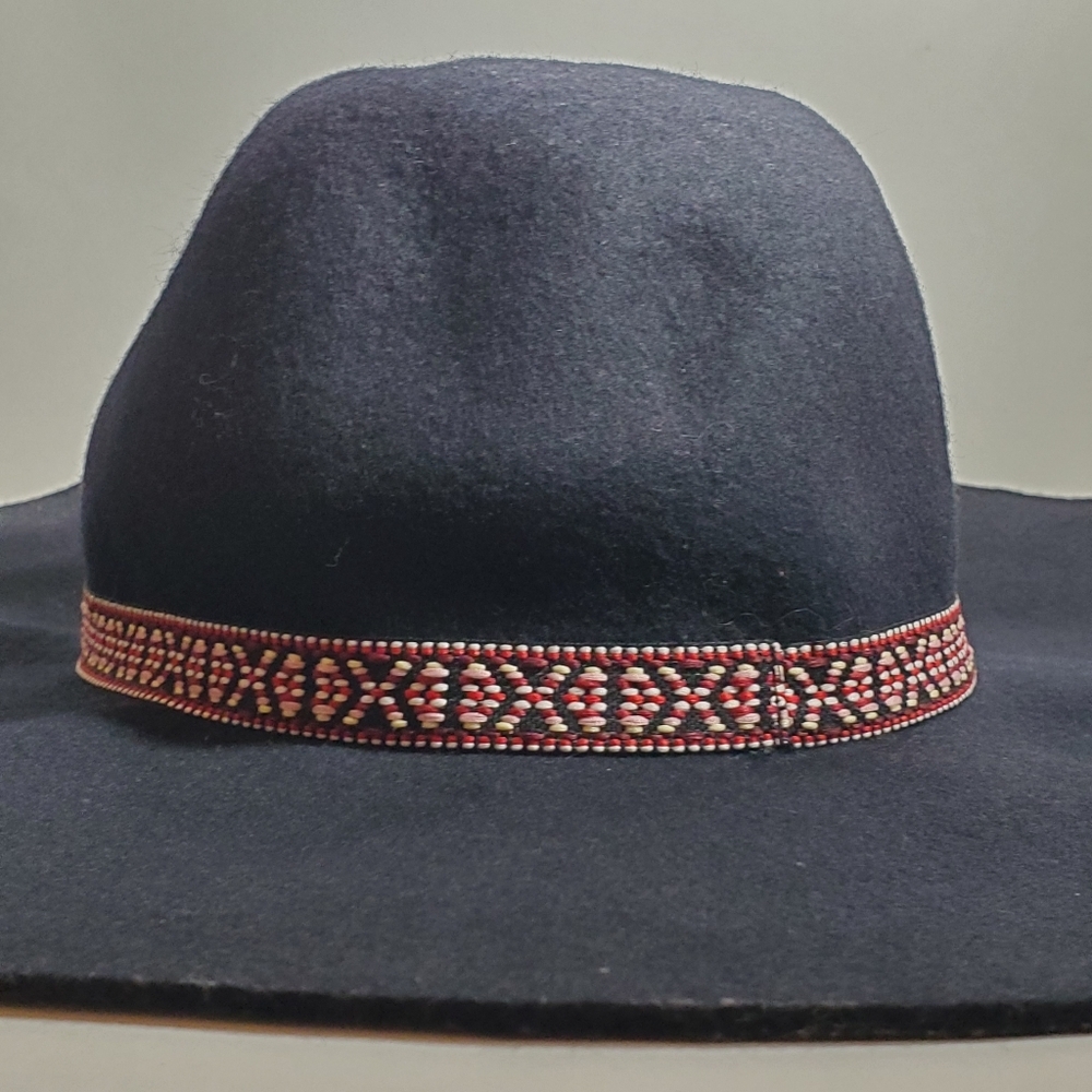 AMERICAN EAGLE Black 100% Wool Felt Wide Brim Floppy Hat with Band Classic EUC - Picture 4 of 6